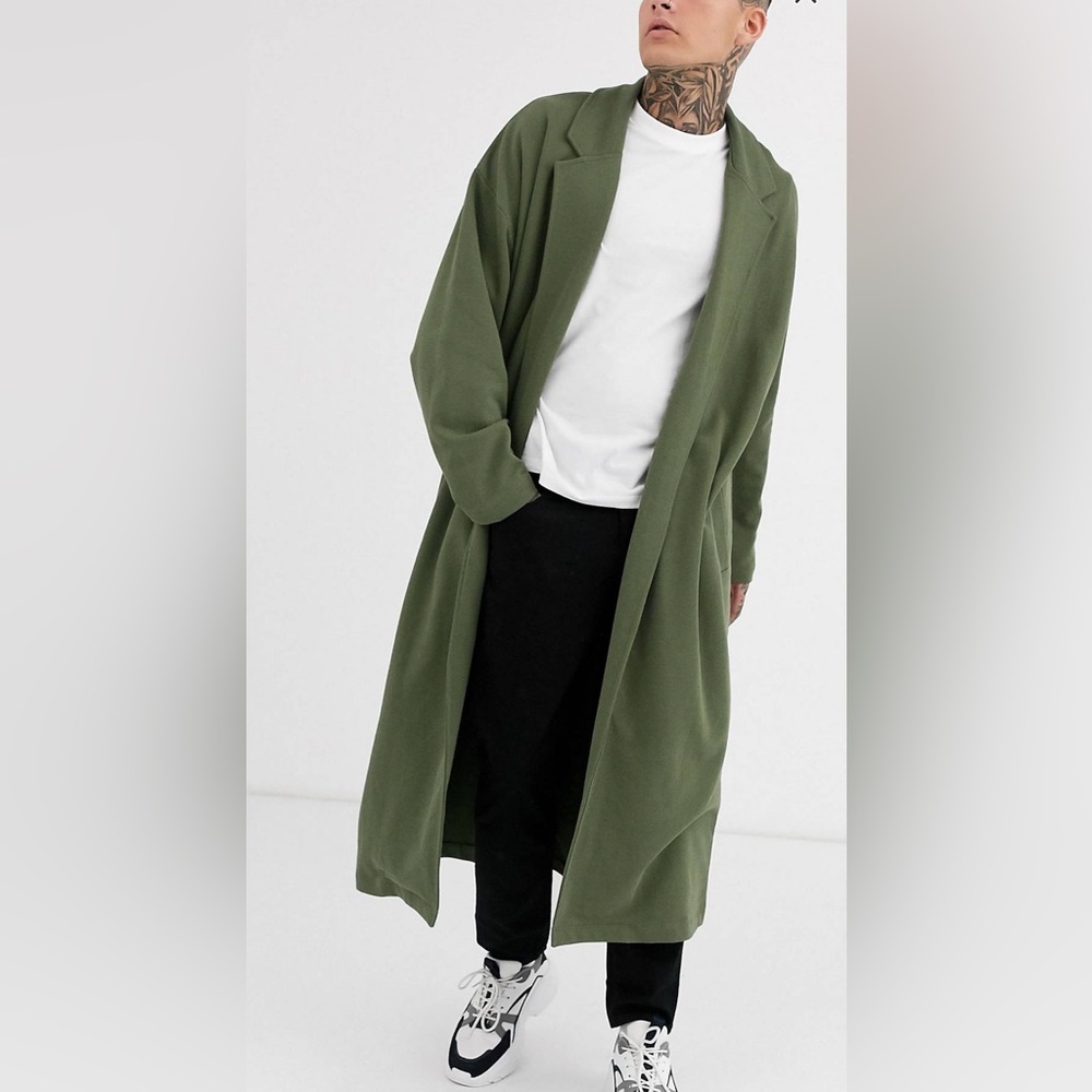 Asos Design Extreme Oversized Longer Length Jersey Duster Jacket in Khaki